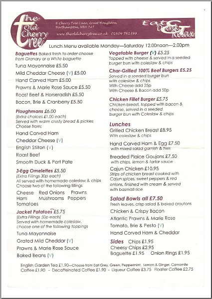 Old Cherry Tree menu